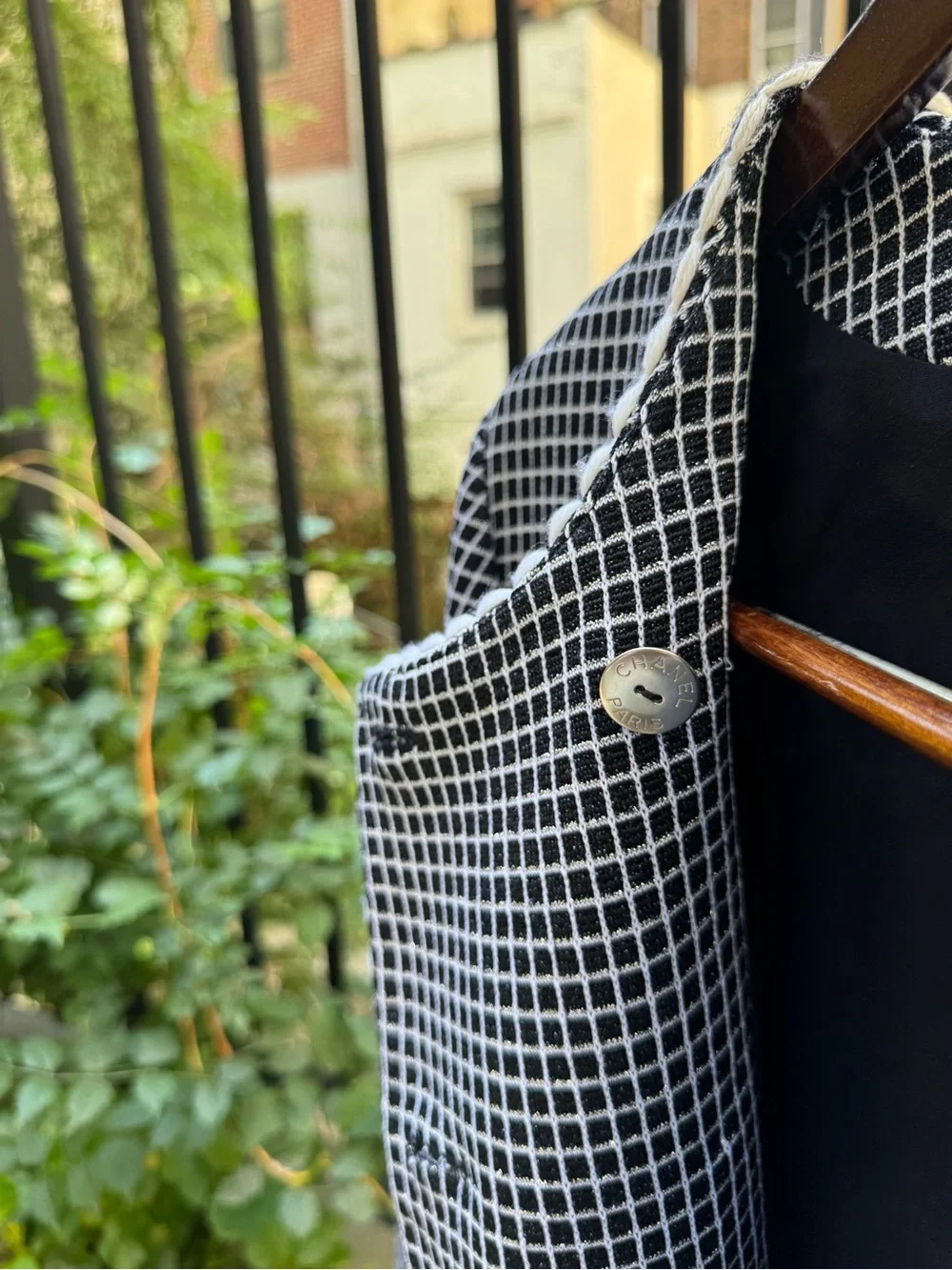 CHANEL Black & White Tweed Bouclé Jacket with Gold Buttons